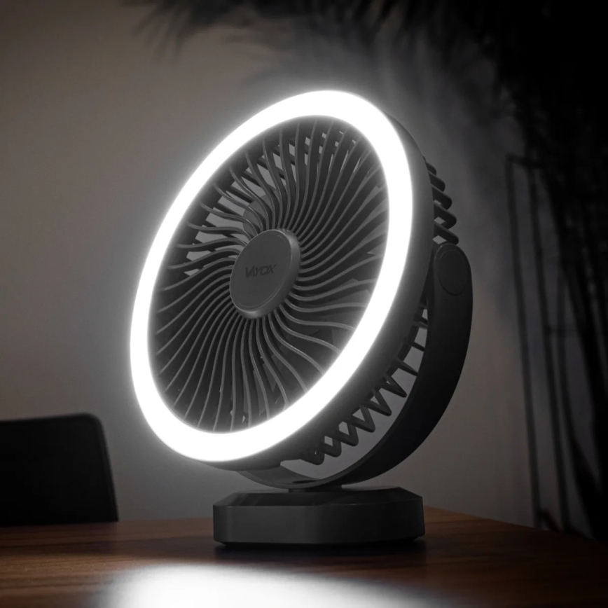 LED Įkraunamas stalas ventiliatorius su LED apšvietimu LED/3W/5V USB 2400 mAh pilka