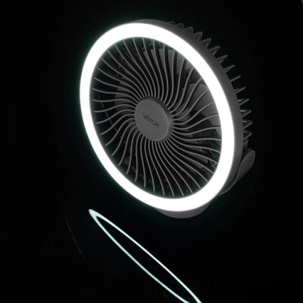LED Įkraunamas stalas ventiliatorius su LED apšvietimu LED/3W/5V USB 2400 mAh pilka