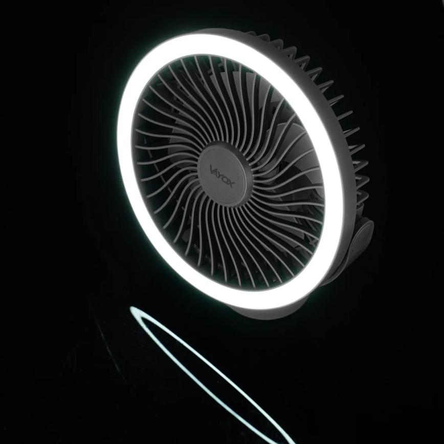 LED Įkraunamas stalas ventiliatorius su LED apšvietimu LED/3W/5V USB 2400 mAh pilka