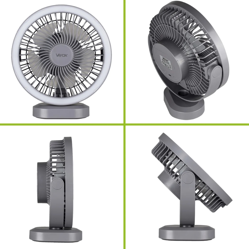 LED Įkraunamas stalas ventiliatorius su LED apšvietimu LED/3W/5V USB 2400 mAh pilka