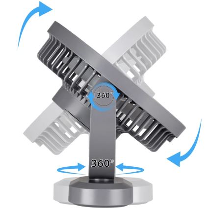 LED Įkraunamas stalas ventiliatorius su LED apšvietimu LED/3W/5V USB 2400 mAh pilka