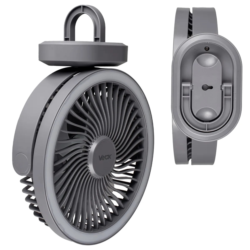 LED Įkraunamas stalas ventiliatorius su LED apšvietimu LED/3W/5V USB 2400 mAh pilka