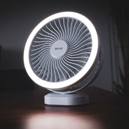 Įkraunamas LED stalinis ventiliatorius su LED apšvietimu LED/3W/5V USB 2400 mAh baltas