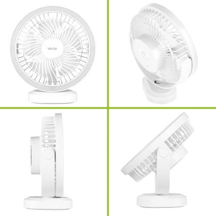 Įkraunamas LED stalinis ventiliatorius su LED apšvietimu LED/3W/5V USB 2400 mAh baltas