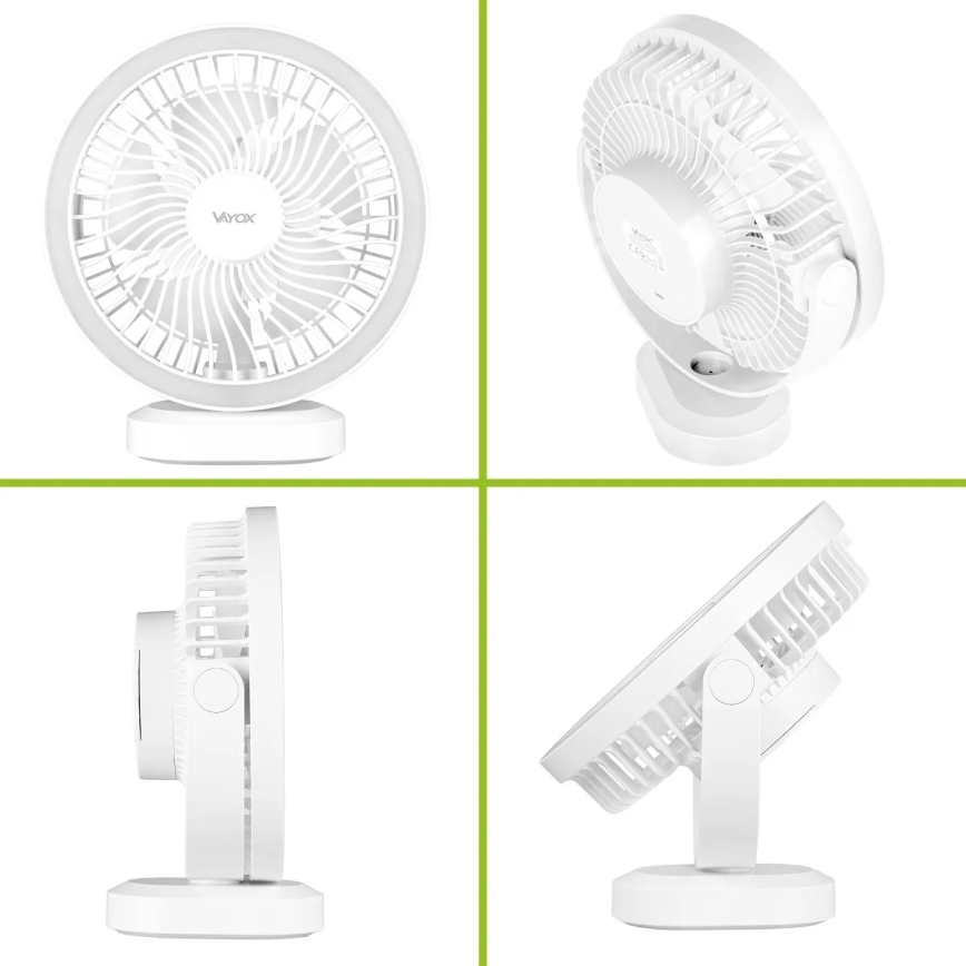Įkraunamas LED stalinis ventiliatorius su LED apšvietimu LED/3W/5V USB 2400 mAh baltas