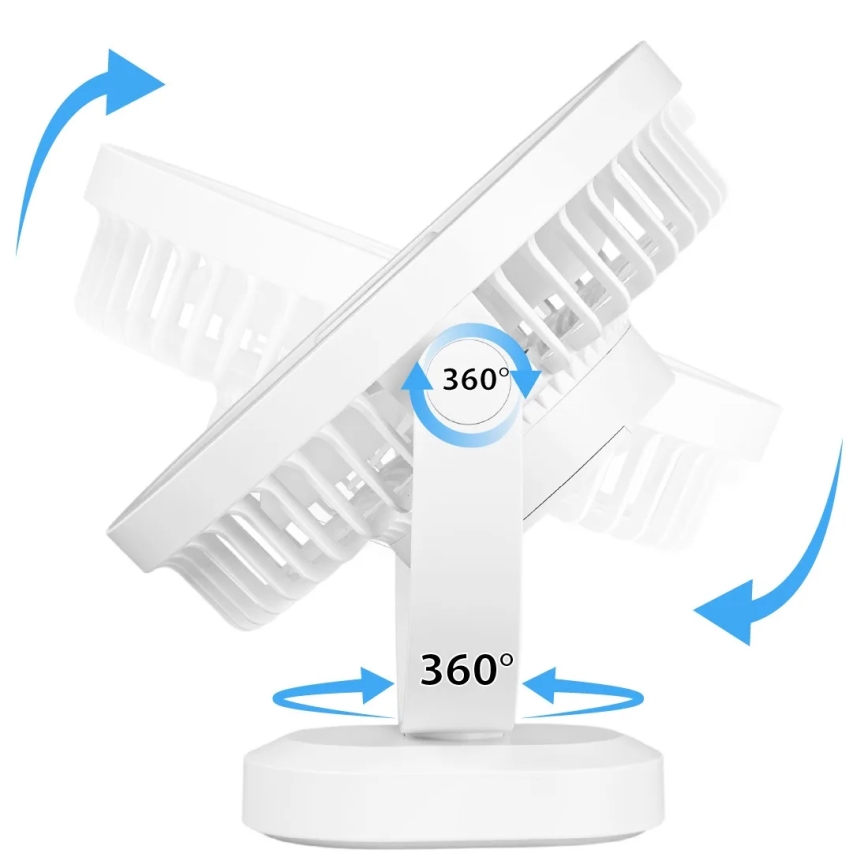 Įkraunamas LED stalinis ventiliatorius su LED apšvietimu LED/3W/5V USB 2400 mAh baltas
