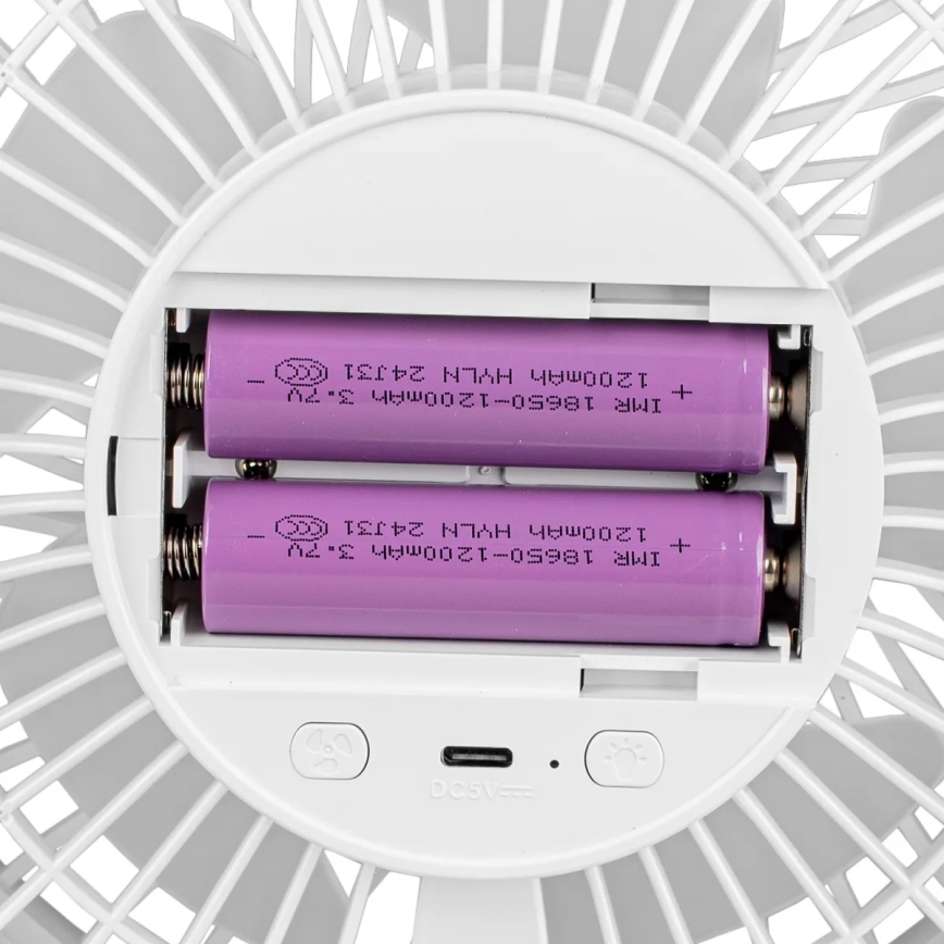 Įkraunamas LED stalinis ventiliatorius su LED apšvietimu LED/3W/5V USB 2400 mAh baltas