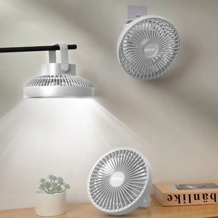 Įkraunamas LED stalinis ventiliatorius su LED apšvietimu LED/2W/5V USB 2400 mAh baltas