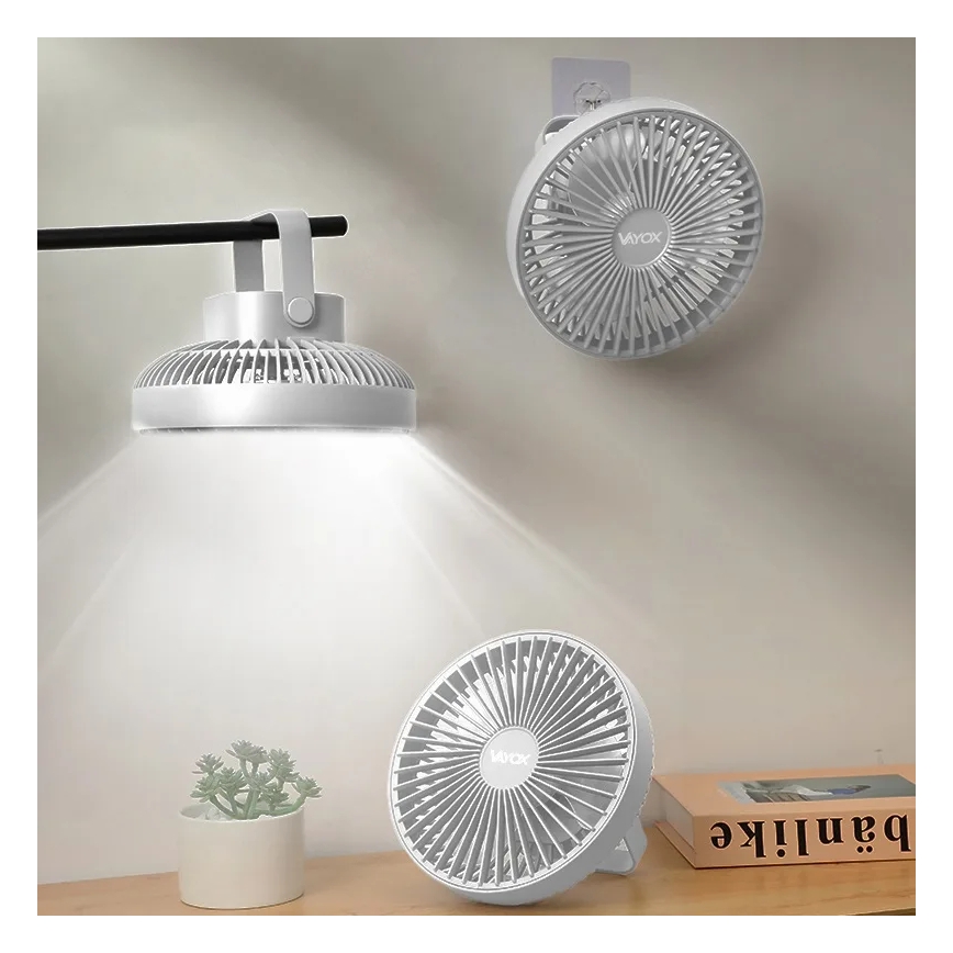 Įkraunamas LED stalinis ventiliatorius su LED apšvietimu LED/2W/5V USB 2400 mAh baltas