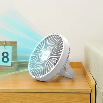 Įkraunamas LED stalinis ventiliatorius su LED apšvietimu LED/2W/5V USB 2400 mAh baltas