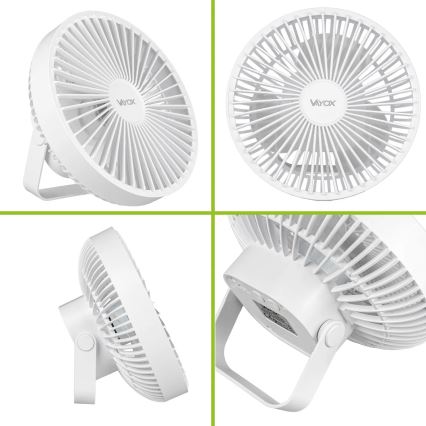 Įkraunamas LED stalinis ventiliatorius su LED apšvietimu LED/2W/5V USB 2400 mAh baltas
