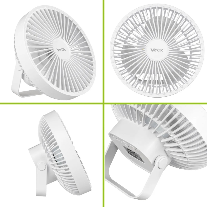 Įkraunamas LED stalinis ventiliatorius su LED apšvietimu LED/2W/5V USB 2400 mAh baltas