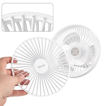 Įkraunamas LED stalinis ventiliatorius su LED apšvietimu LED/2W/5V USB 2400 mAh baltas