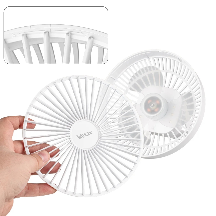 Įkraunamas LED stalinis ventiliatorius su LED apšvietimu LED/2W/5V USB 2400 mAh baltas