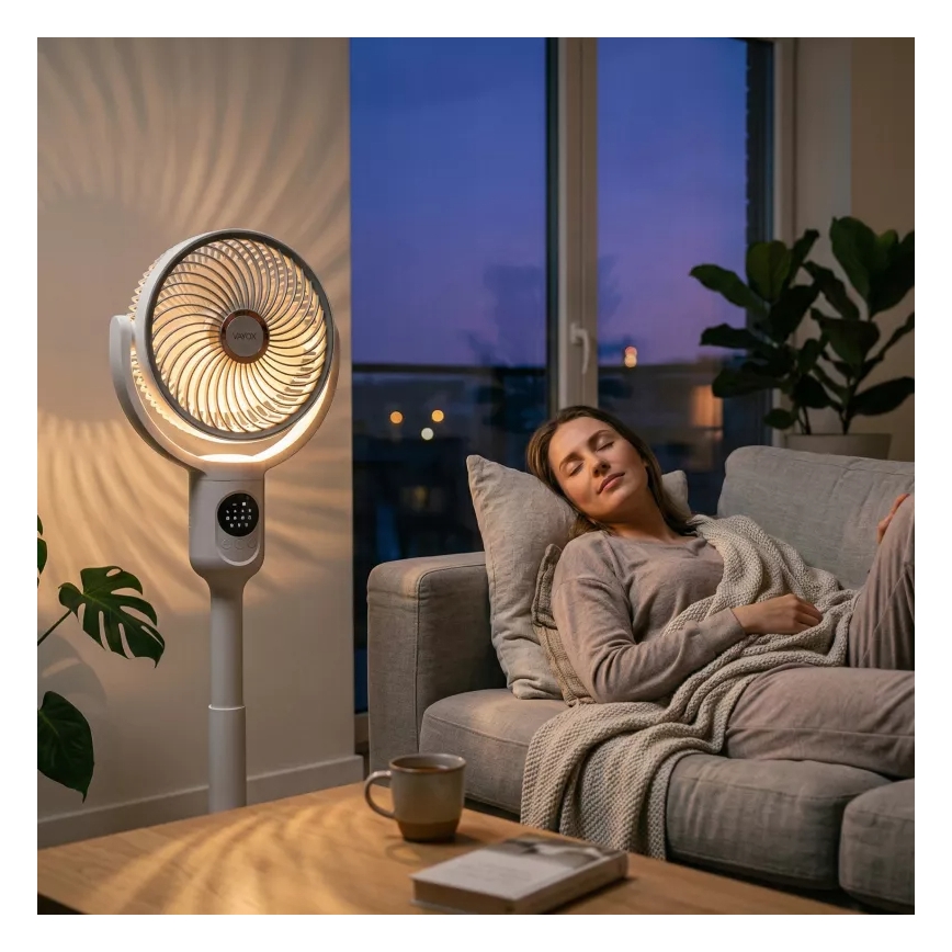 LED įkraunamas pastatomas ventiliatorius su LED apšvietimu LED/4,8W/5V USB 7200 mAh balta + nuotolinis pultas