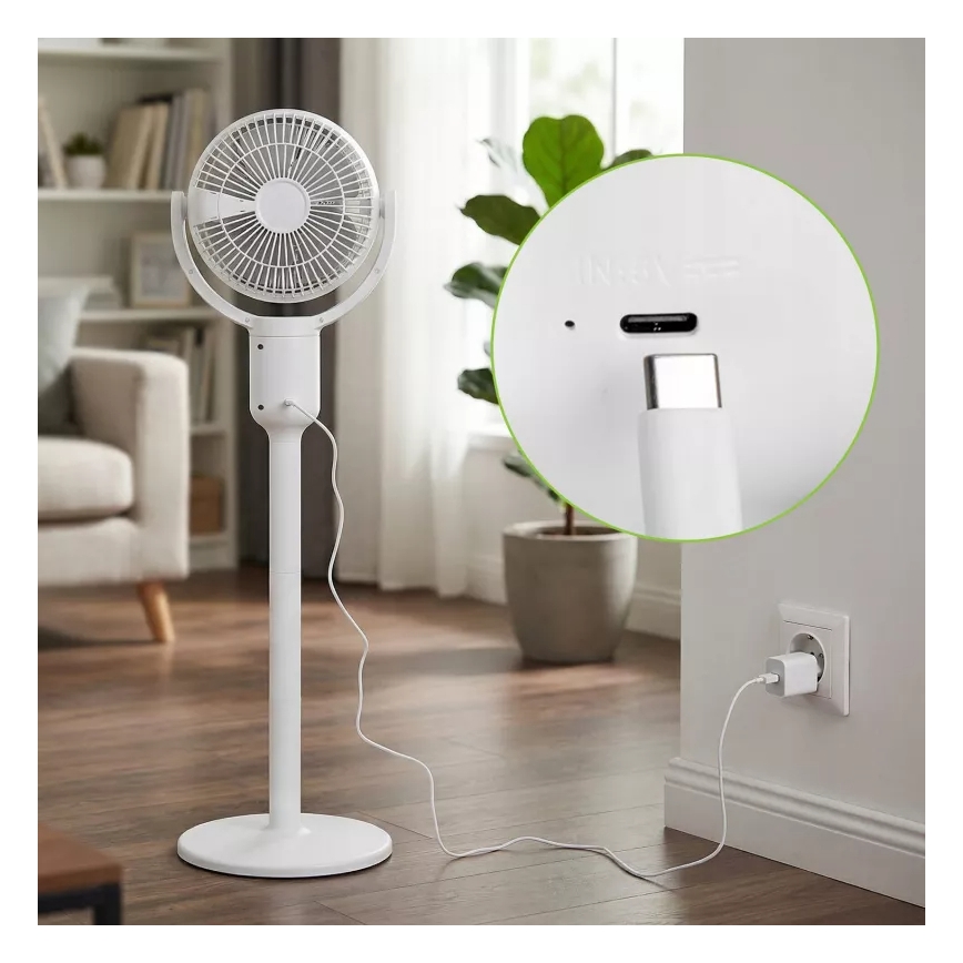 LED įkraunamas pastatomas ventiliatorius su LED apšvietimu LED/4,8W/5V USB 7200 mAh balta + nuotolinis pultas