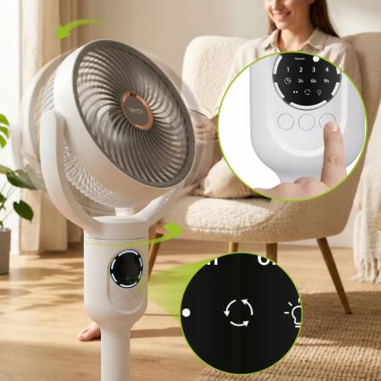 LED įkraunamas pastatomas ventiliatorius su LED apšvietimu LED/4,8W/5V USB 7200 mAh balta + nuotolinis pultas