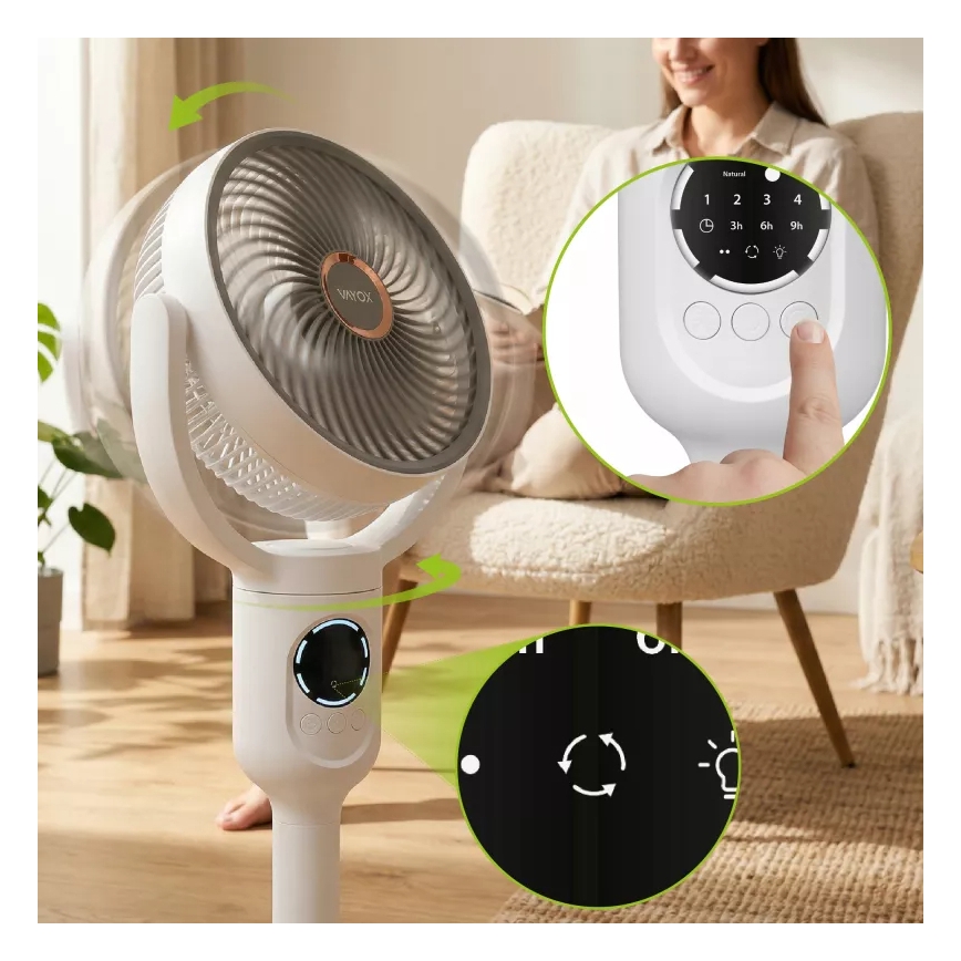 LED įkraunamas pastatomas ventiliatorius su LED apšvietimu LED/4,8W/5V USB 7200 mAh balta + nuotolinis pultas