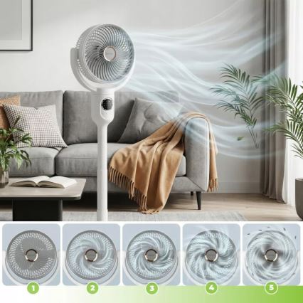 LED įkraunamas pastatomas ventiliatorius su LED apšvietimu LED/4,8W/5V USB 7200 mAh balta + nuotolinis pultas