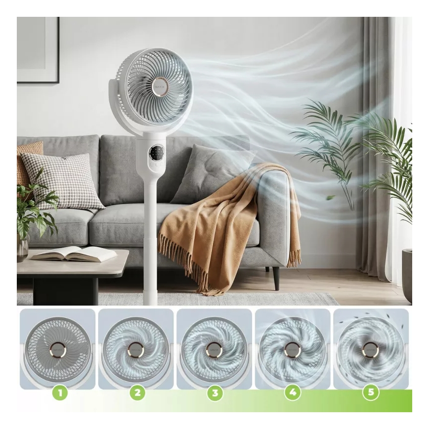 LED įkraunamas pastatomas ventiliatorius su LED apšvietimu LED/4,8W/5V USB 7200 mAh balta + nuotolinis pultas