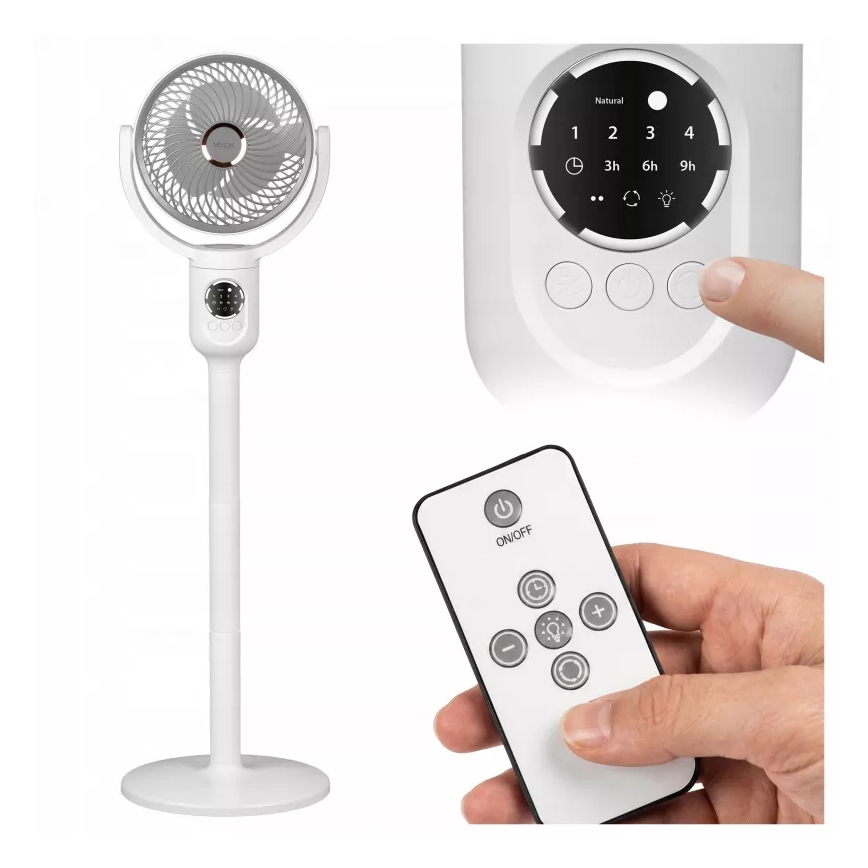 LED įkraunamas pastatomas ventiliatorius su LED apšvietimu LED/4,8W/5V USB 7200 mAh balta + nuotolinis pultas