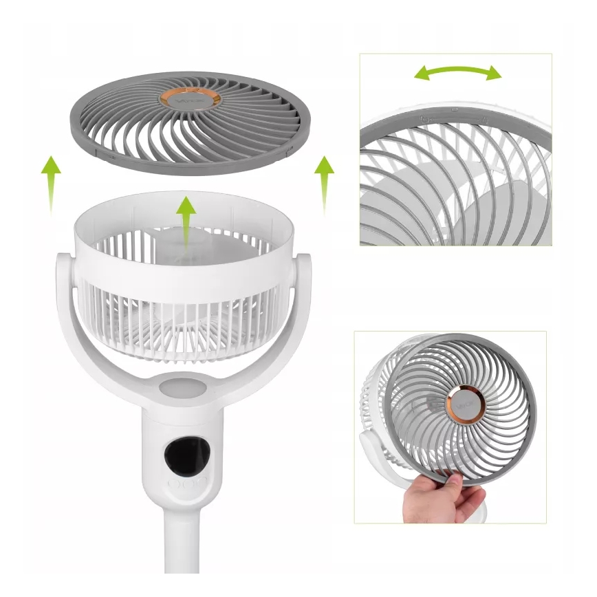 LED įkraunamas pastatomas ventiliatorius su LED apšvietimu LED/4,8W/5V USB 7200 mAh balta + nuotolinis pultas