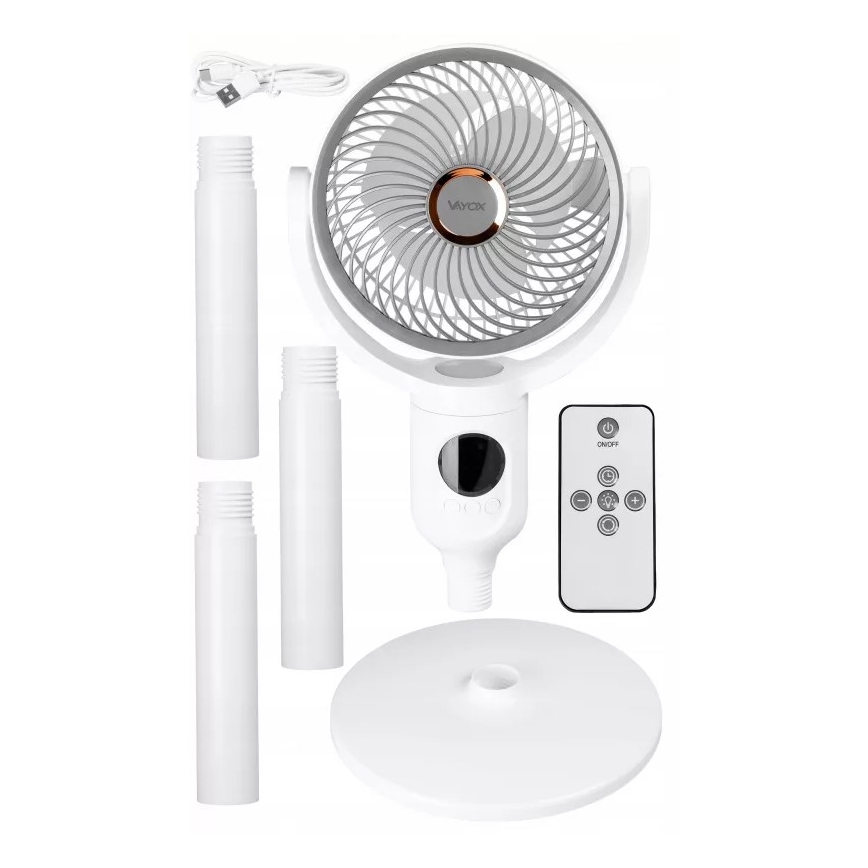 LED įkraunamas pastatomas ventiliatorius su LED apšvietimu LED/4,8W/5V USB 7200 mAh balta + nuotolinis pultas