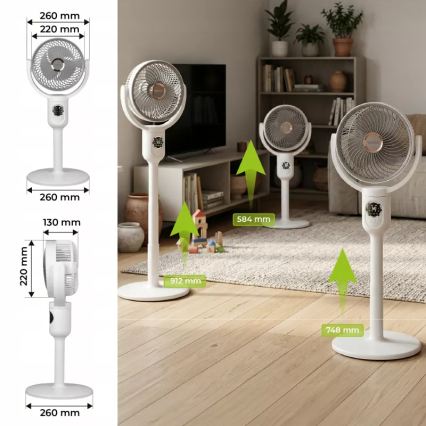 LED įkraunamas pastatomas ventiliatorius su LED apšvietimu LED/4,8W/5V USB 7200 mAh balta + nuotolinis pultas