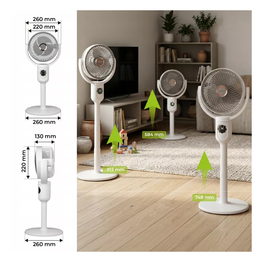 LED įkraunamas pastatomas ventiliatorius su LED apšvietimu LED/4,8W/5V USB 7200 mAh balta + nuotolinis pultas