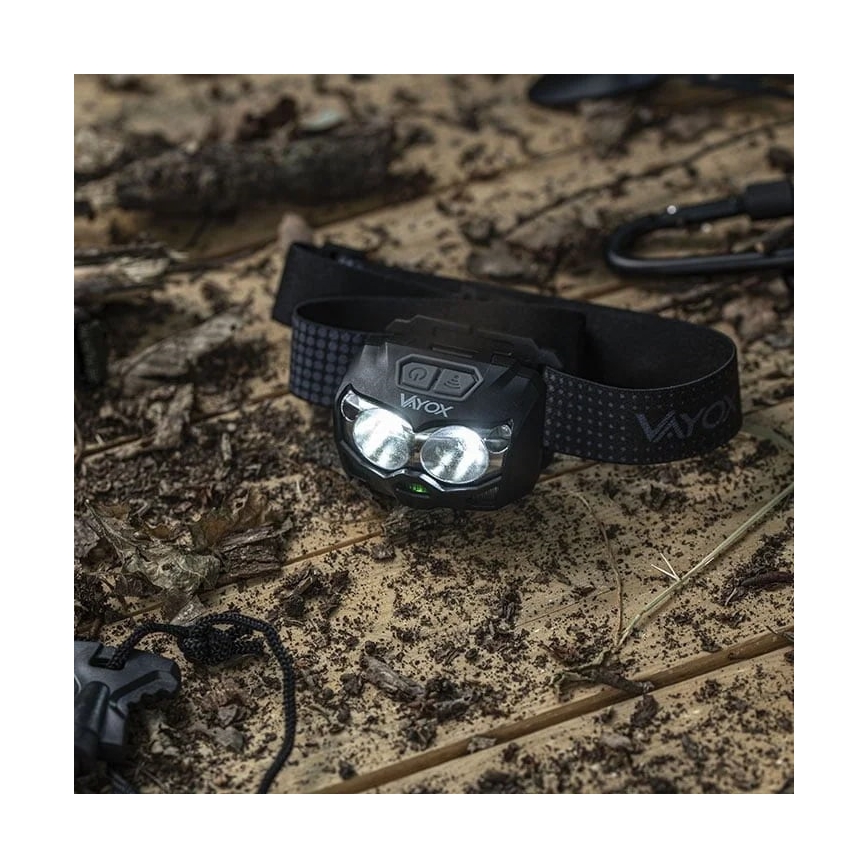 LED Pritemdomas įkraunamas galvos žibintas su jutikliu ir raudonas šviestuvas 2xLED/5W/5V/3xAAA IP65 500 blizgus 1200 mAh