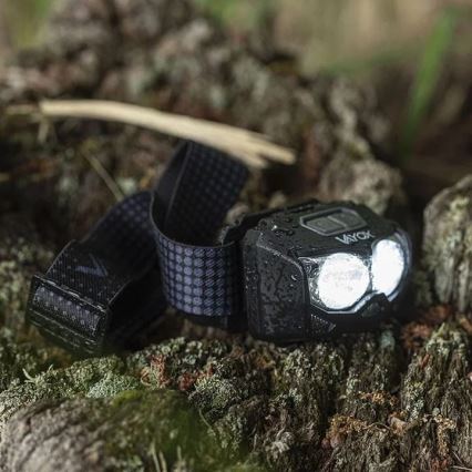 LED Pritemdomas įkraunamas galvos žibintas su jutikliu ir raudonas šviestuvas 2xLED/5W/5V/3xAAA IP65 500 blizgus 1200 mAh