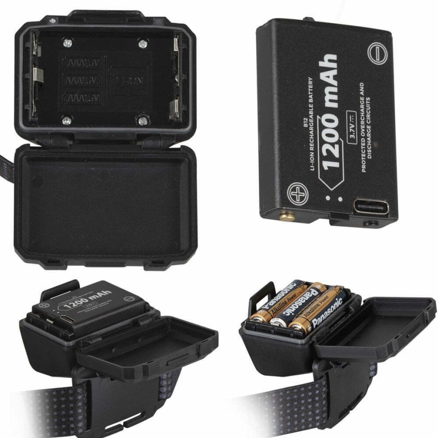 LED Pritemdomas įkraunamas galvos žibintas su jutikliu ir raudonas šviestuvas 2xLED/5W/5V/3xAAA IP65 500 blizgus 1200 mAh