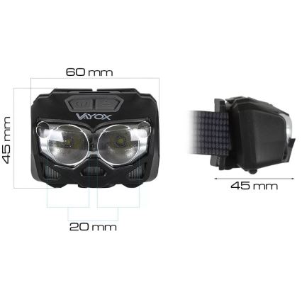 LED Pritemdomas įkraunamas galvos žibintas su jutikliu ir raudonas šviestuvas 2xLED/5W/5V/3xAAA IP65 500 blizgus 1200 mAh