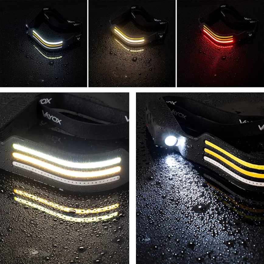 LED Pritemdomas įkraunamas galvos žibintas su jutikliu ir raudonas šviestuvas 4xLED/5V IP44 300 blizgus 1200 mAh