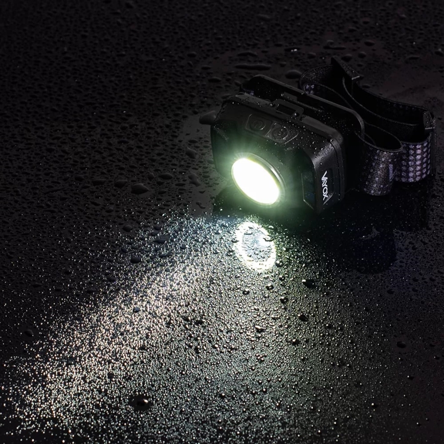 LED Pritemdomas įkraunamas galvos žibintas su jutikliu ir raudonas šviestuvas LED/15W/5V IP66 430 blizgus 1800 mAh