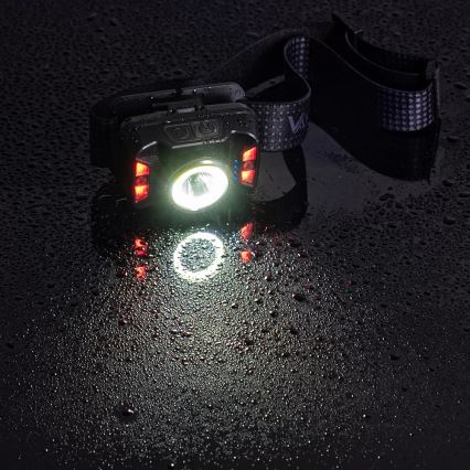LED Pritemdomas įkraunamas galvos žibintas su jutikliu ir raudonas šviestuvas LED/15W/5V IP66 430 blizgus 1800 mAh