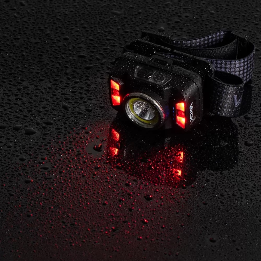 LED Pritemdomas įkraunamas galvos žibintas su jutikliu ir raudonas šviestuvas LED/15W/5V IP66 430 blizgus 1800 mAh