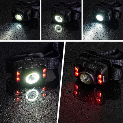 LED Pritemdomas įkraunamas galvos žibintas su jutikliu ir raudonas šviestuvas LED/15W/5V IP66 430 blizgus 1800 mAh