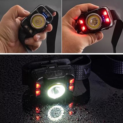 LED Pritemdomas įkraunamas galvos žibintas su jutikliu ir raudonas šviestuvas LED/15W/5V IP66 430 blizgus 1800 mAh
