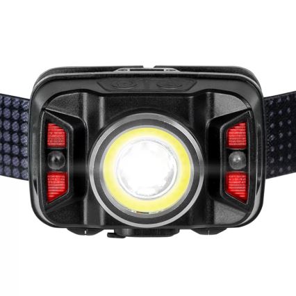 LED Pritemdomas įkraunamas galvos žibintas su jutikliu ir raudonas šviestuvas LED/15W/5V IP66 430 blizgus 1800 mAh