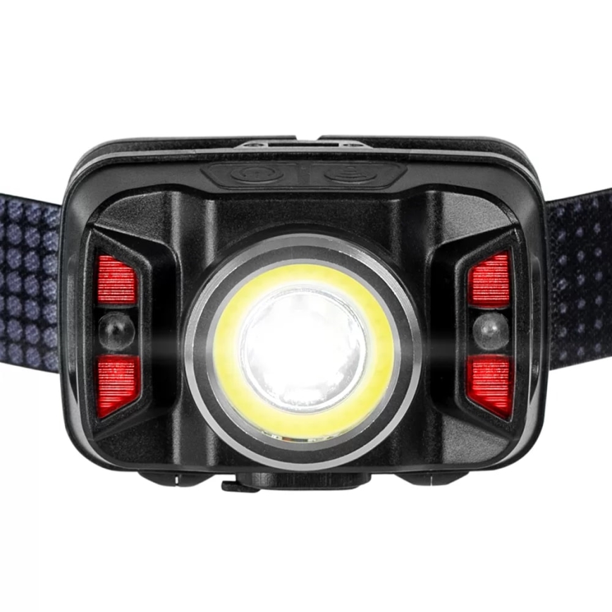 LED Pritemdomas įkraunamas galvos žibintas su jutikliu ir raudonas šviestuvas LED/15W/5V IP66 430 blizgus 1800 mAh