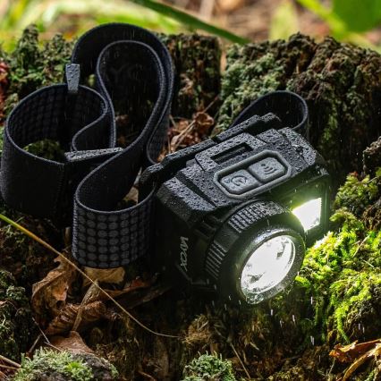 LED Pritemdomas įkraunamas galvos žibintas su jutikliu ir raudonas šviestuvas LED/6W/5V/3xAAA IP44 500 blizgus 1200 mAh