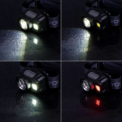 LED Pritemdomas įkraunamas galvos žibintas su jutikliu ir raudonas šviestuvas LED/6W/5V/3xAAA IP44 500 blizgus 1200 mAh