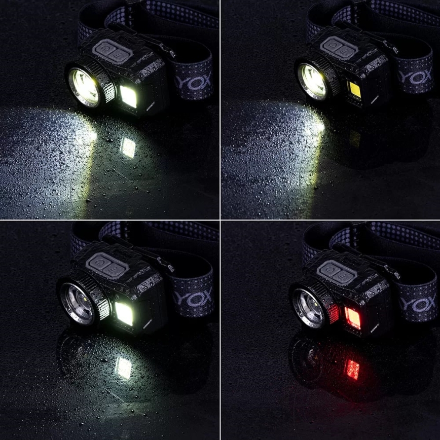 LED Pritemdomas įkraunamas galvos žibintas su jutikliu ir raudonas šviestuvas LED/6W/5V/3xAAA IP44 500 blizgus 1200 mAh