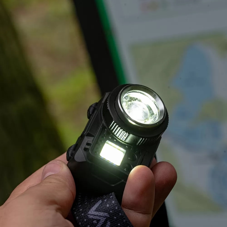 LED Pritemdomas įkraunamas galvos žibintas su jutikliu ir raudonas šviestuvas LED/6W/5V/3xAAA IP44 500 blizgus 1200 mAh