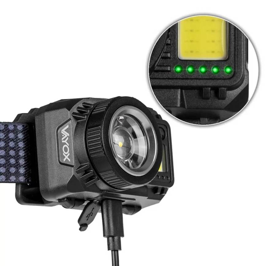 LED Pritemdomas įkraunamas galvos žibintas su jutikliu ir raudonas šviestuvas LED/6W/5V/3xAAA IP44 500 blizgus 1200 mAh