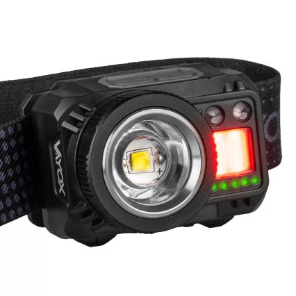 LED Pritemdomas įkraunamas galvos žibintas su jutikliu ir raudonas šviestuvas LED/6W/5V/3xAAA IP44 500 blizgus 1200 mAh