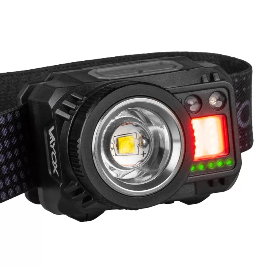 LED Pritemdomas įkraunamas galvos žibintas su jutikliu ir raudonas šviestuvas LED/6W/5V/3xAAA IP44 500 blizgus 1200 mAh
