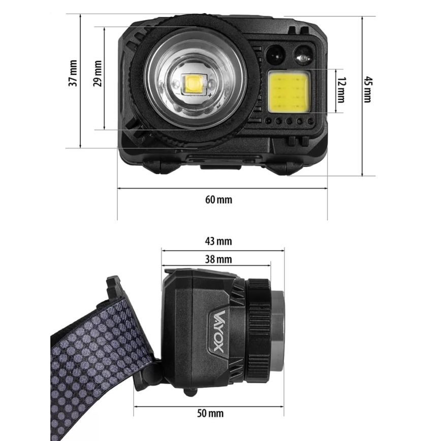 LED Pritemdomas įkraunamas galvos žibintas su jutikliu ir raudonas šviestuvas LED/6W/5V/3xAAA IP44 500 blizgus 1200 mAh
