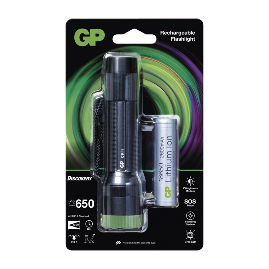 LED Įkraunamas žibintuvėlis GP DISCOVERY CR41 LED/Li-lon 3,7V IPX7